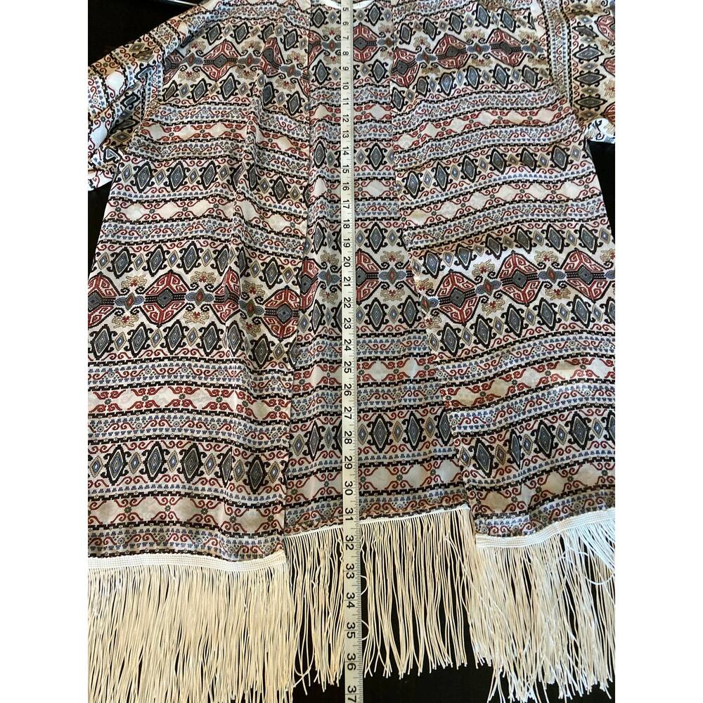 Black Rain Boho Fringe Open Front Kimono Geometric  Sz S (runs large) - Picture 8 of 10